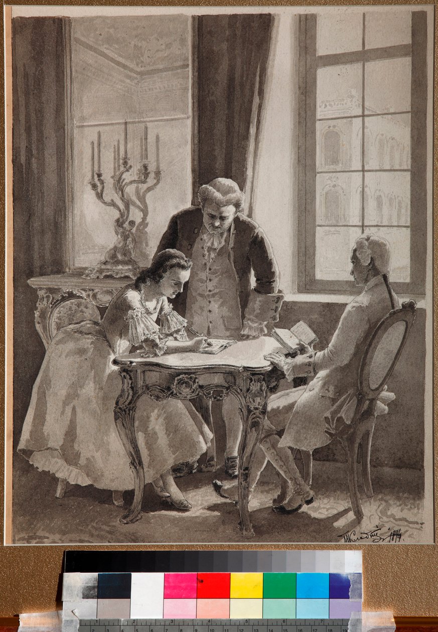 "II. Katalin császárnő orosz nyelvi órája (1729-1796)" (II. Katalin császárnő orosz nyelvi órája) Mikhail Klodt (1835-1914) toll- és tusrajza alkotó: Mikhail Petrovich Klodt