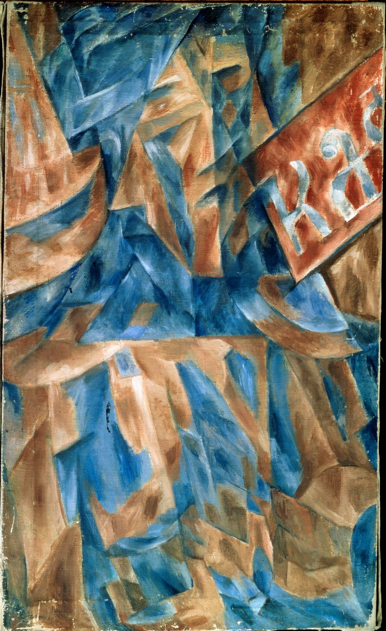 Femme dans un cafe (Hölgy a kávézóban) - Kubista kompozíció, a kávézó előlapjának egy darabjával (KA felirat) - Mihail Vasziljevics Le Dantyu (1891-1917) festménye, olaj, vászon, 1910 körül - Orosz művészet, századi gárda előtt, absztrakt művészet - Stat alkotó: Mikhail Vasilevich Le Dantu