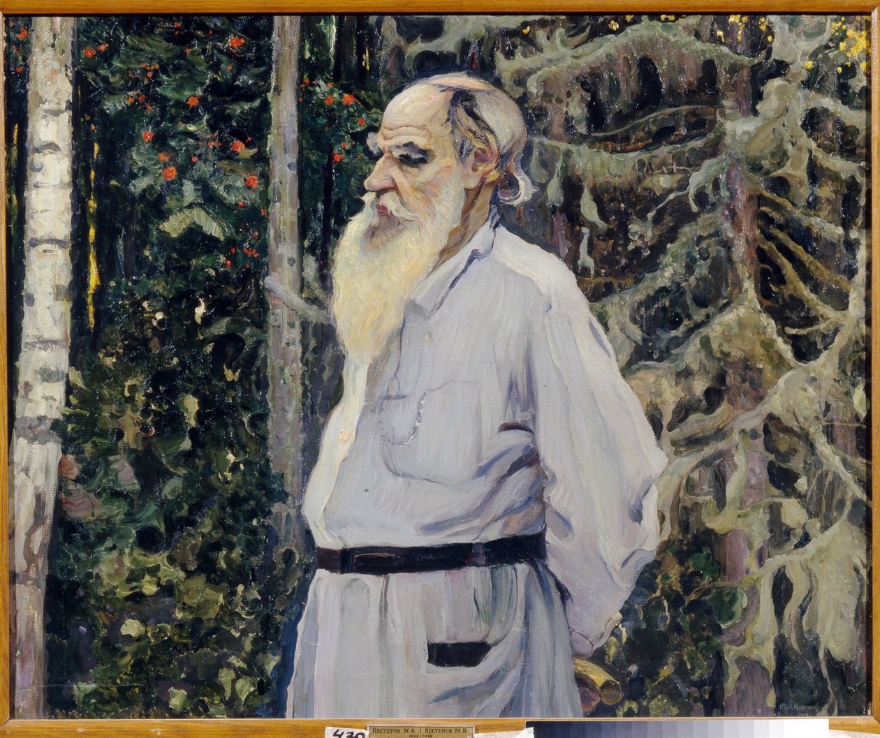 Leon N. Tolsztoj (1828-1910) író portréja (Leo N. Tolsztoj szerző portréja). Mihail Vasziljevics Neszterov (1862-1942) festménye, olaj, vászon alkotó: Mikhail Vasilievich Nesterov