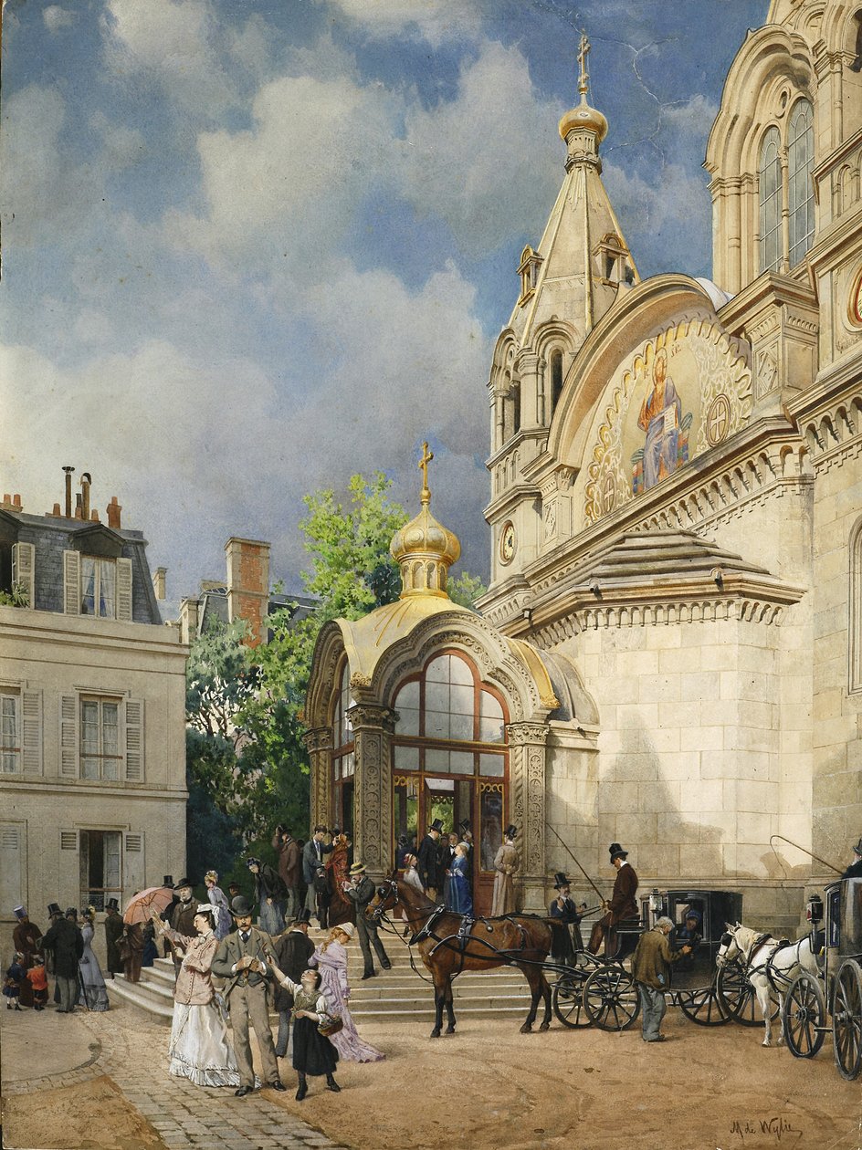 Egy templomból kilépve, 1870-1880-as évek alkotó: Mikhail Yakovlevich Villie