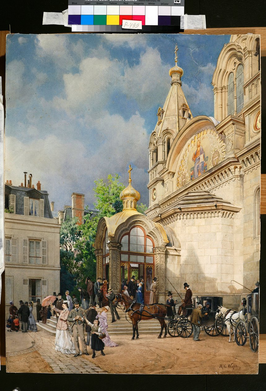 Emberek elhagyják az ortodox templomot – Mikhail Yakovlevich Villie (1838-1910) alkotása alkotó: Mikhail Yakovlevich Villie