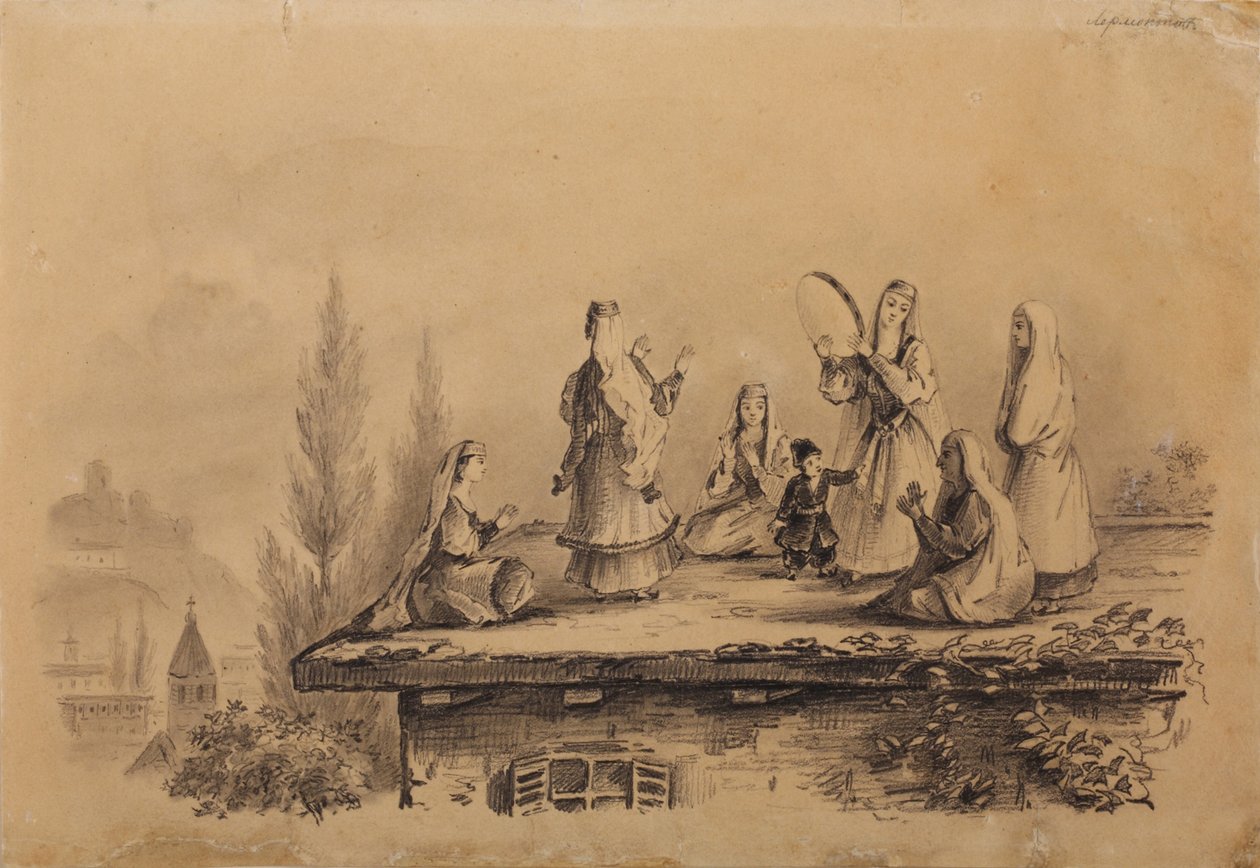 Grúz nők a tetőn Lezghinka, 1837 alkotó: Mikhail Yuryevich Lermontov