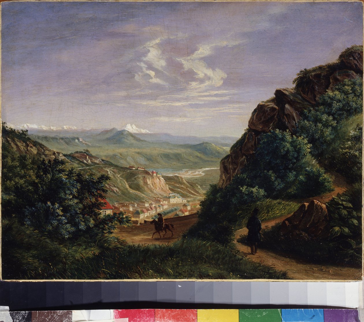 Kilátás Pjatigorszkra, Oroszország (Pjatigorszk nézete). Mihail Jurjevics Lermontov (1814-1841) festménye, olaj, vászon alkotó: Mikhail Yuryevich Lermontov