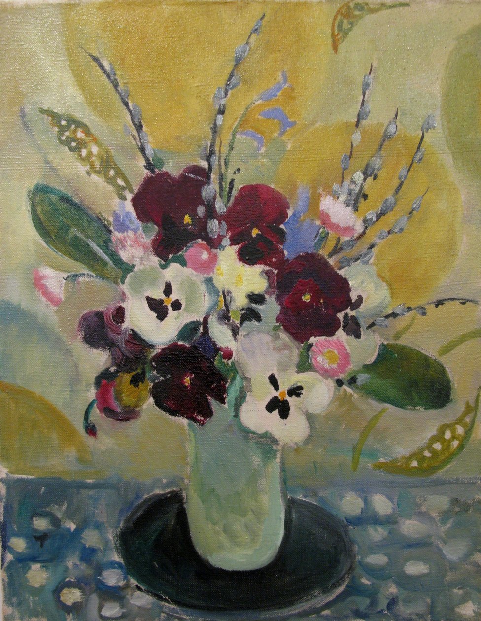 Csendélet árvácskákkal, 1930 körül alkotó: Mildred Bendall