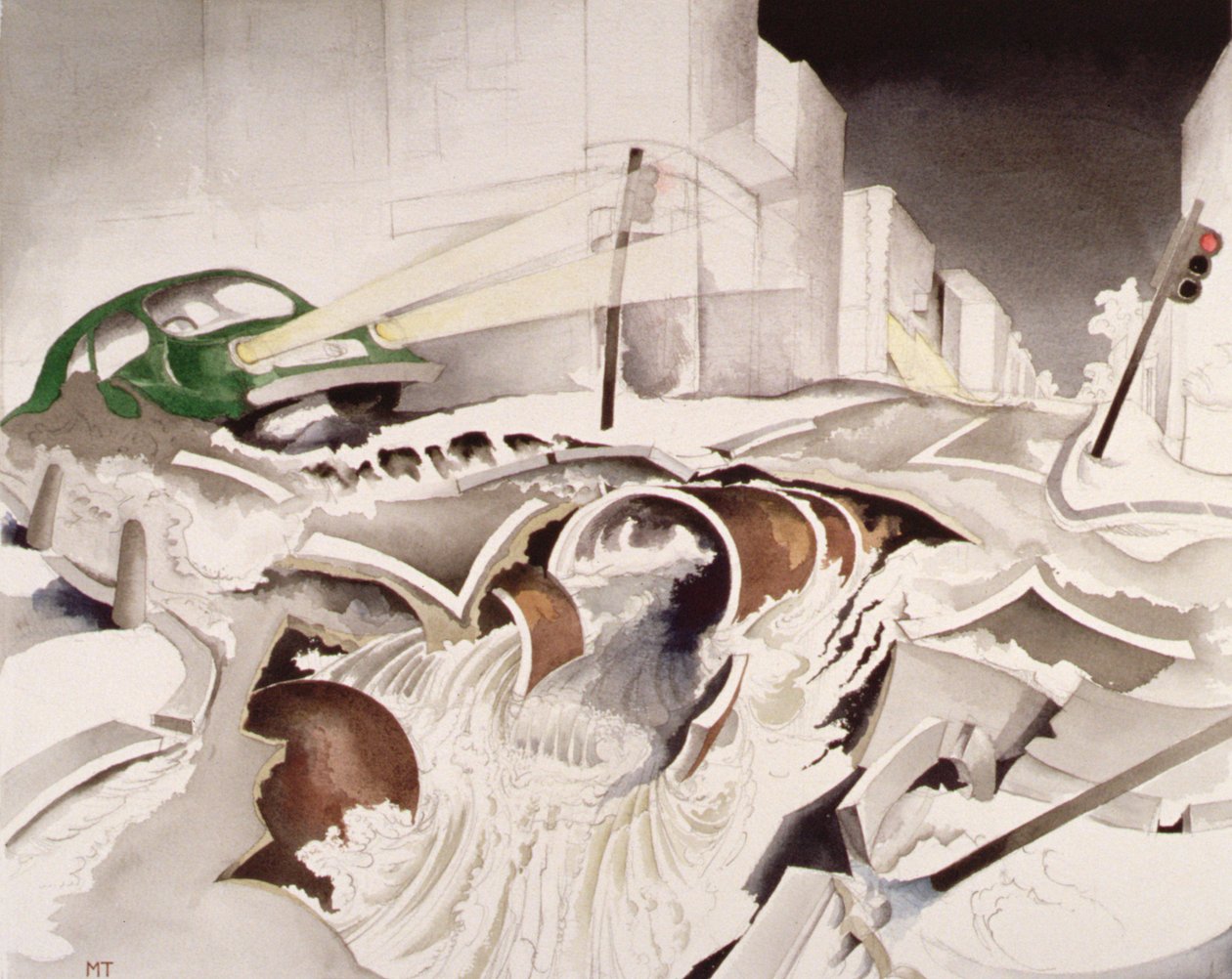 A Fleet River szökést kísérel meg a Chetwynd Roadon, 1998 (wc papíron) alkotó: Miles Contemporary Artist Thistlethwaite