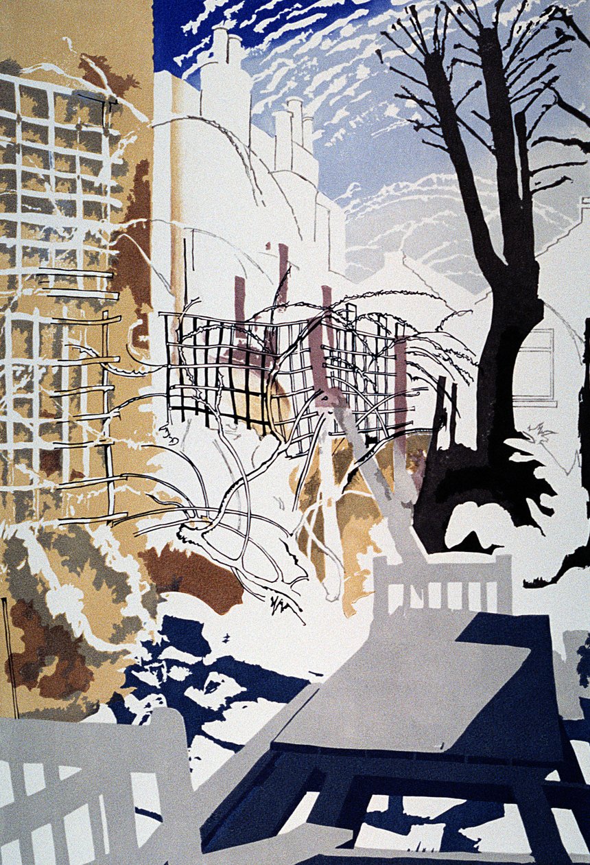 Stark Winter Back-Garden, 1993 (színes linómetszet) alkotó: Miles Contemporary Artist Thistlethwaite