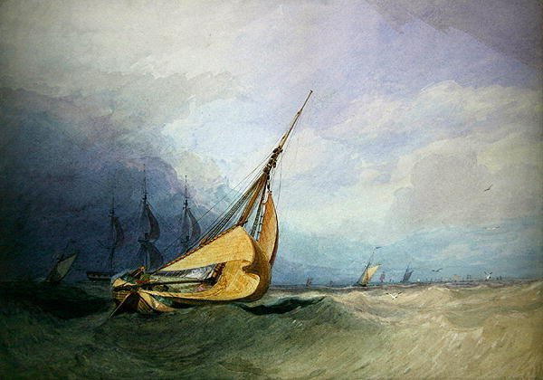 Tengeri táj csónakokkal (akvarell papíron) alkotó: Miles Edmund Cotman