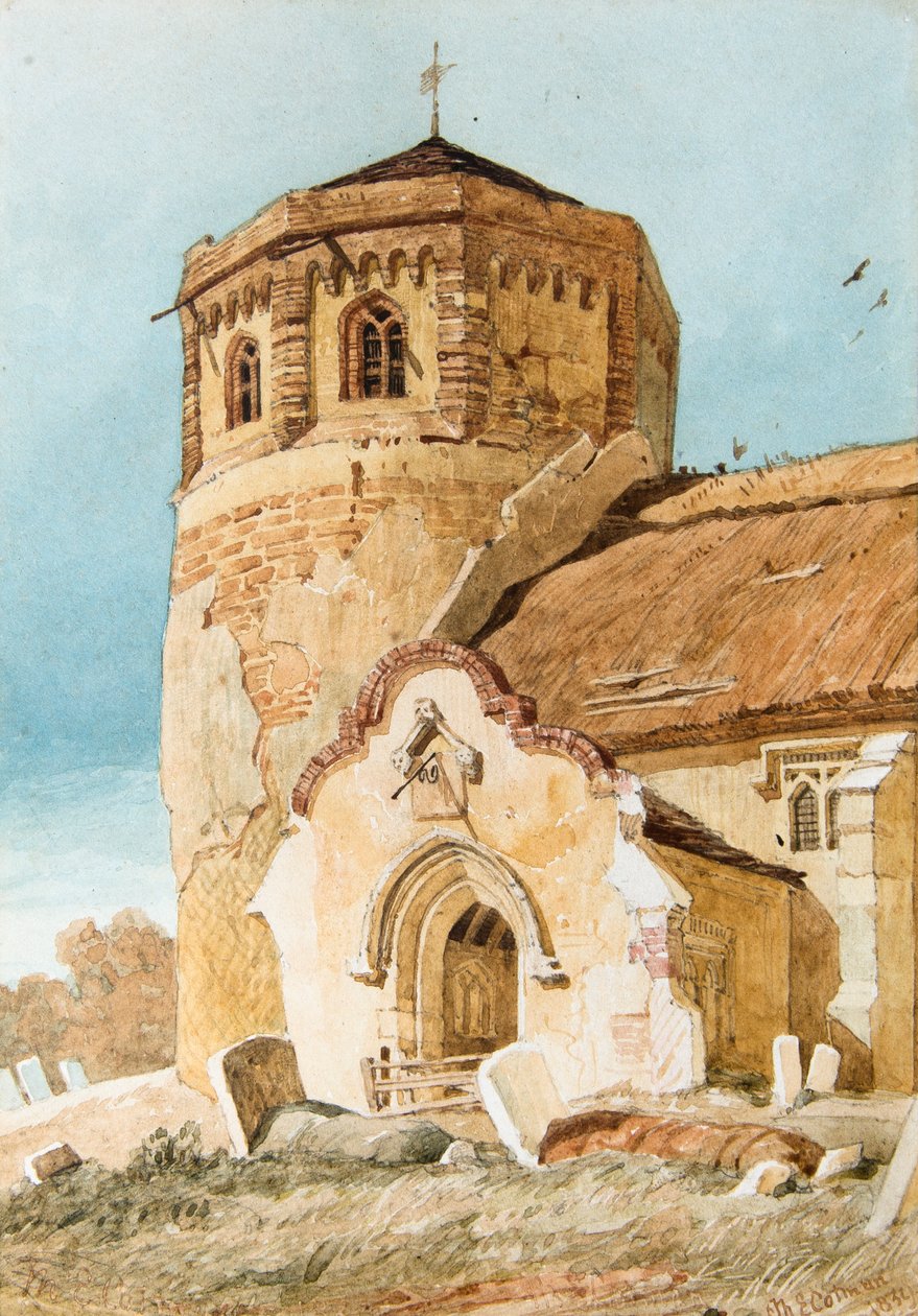 A torony és a déli tornác, Szent András templom, West Dereham alkotó: Miles Edmund Cotman