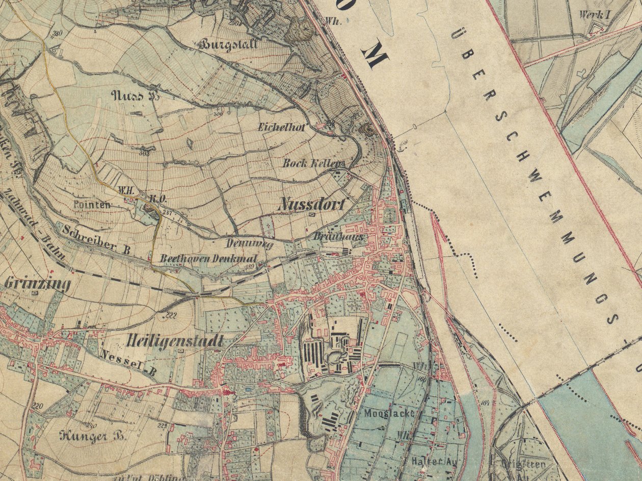 Nussdorf térképe Bécs közelében, 1872 alkotó: Militärgeographisches Institut Österreichisch Ungarische Monarchie