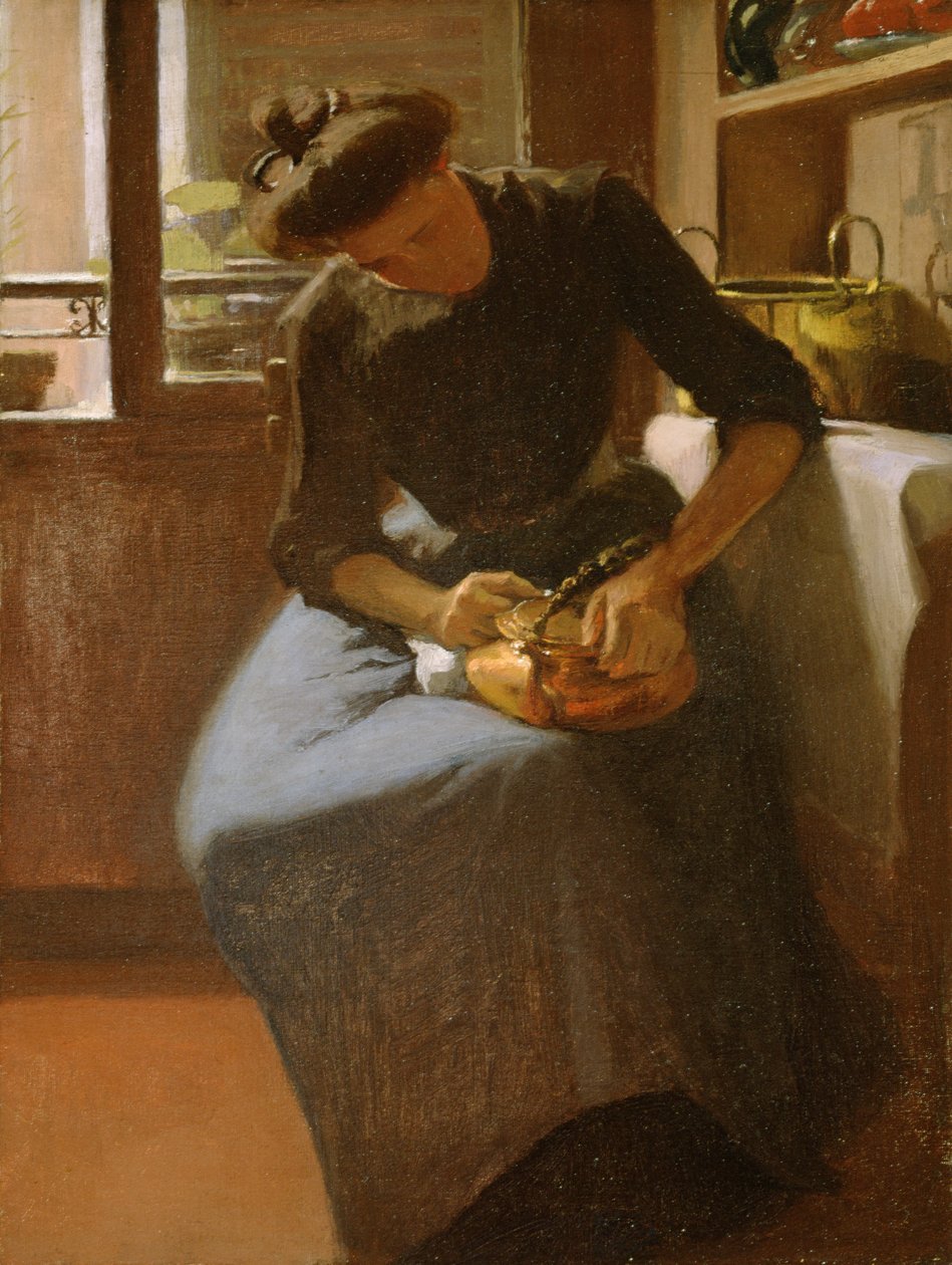 Vízforralót fényesítő nő, 1912 körül (olaj, vászon) alkotó: Minerva Josephine Chapman