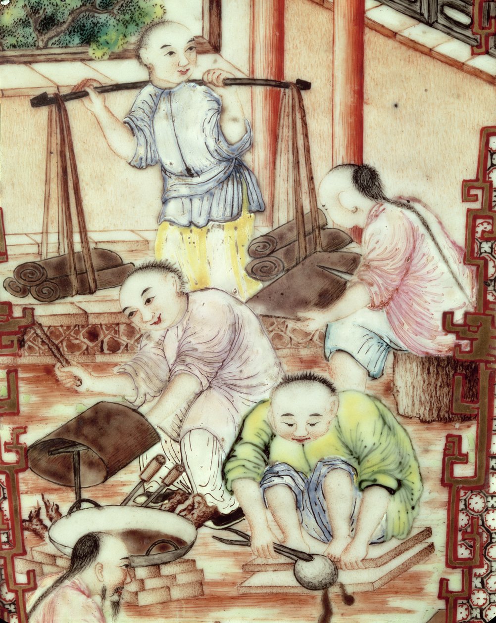 Részlet egy kézműveseket ábrázoló vázából alkotó: Ming Dynasty Chinese School