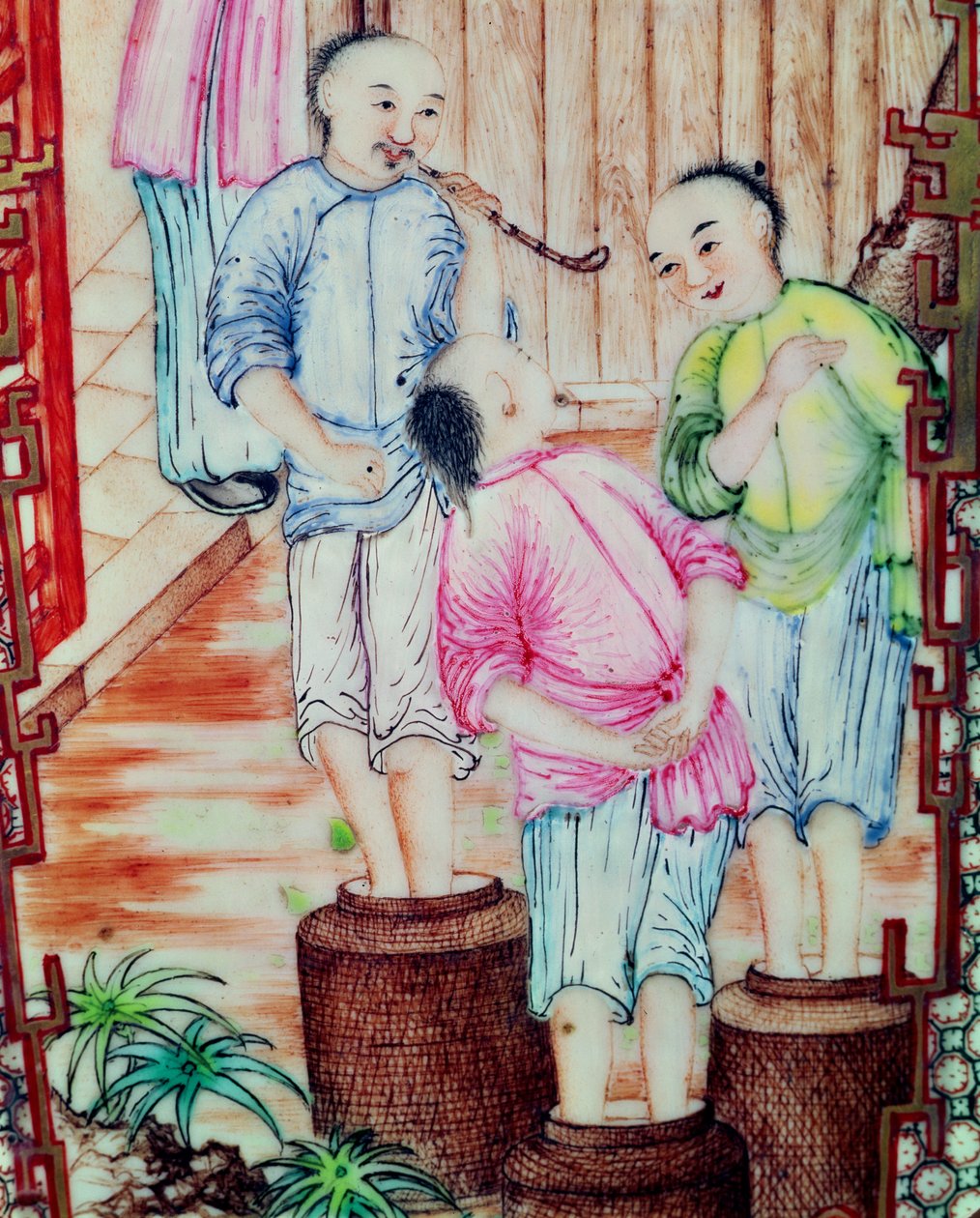 Részlet egy teát csomagoló férfiakat ábrázoló vázából alkotó: Ming Dynasty Chinese School