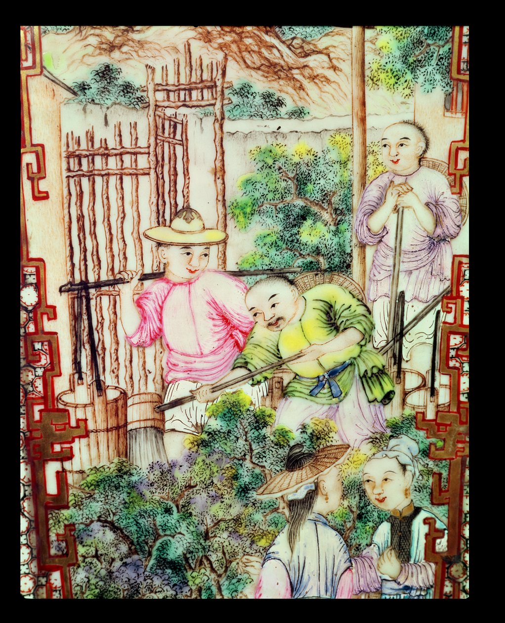 Részlet egy váza férfiakkal, akik teanövényeket öntöznek alkotó: Ming Dynasty Chinese School