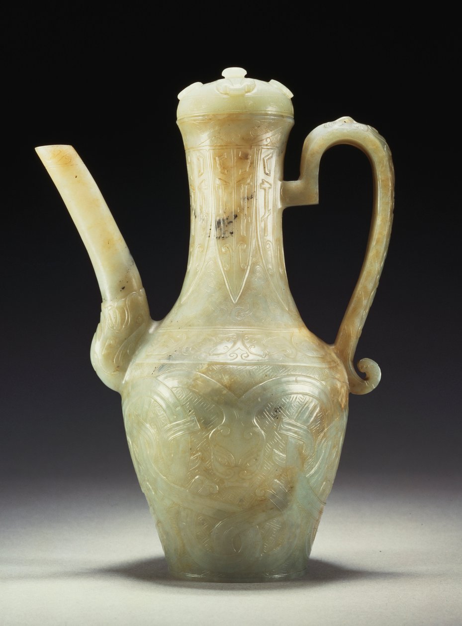 Egy késői Ming celadon jade kancsó és fedő (jade) alkotó: Ming Dynasty Chinese School