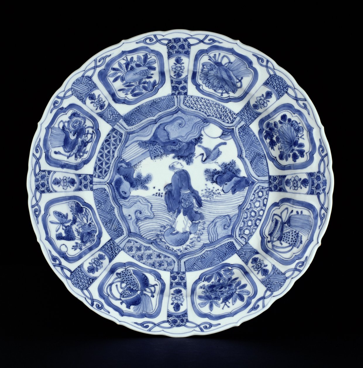 Kék-fehér kraaktál festett Li Tieguai-val, amint átkel a tengeren egy dupla tökön, Wanli-korszak, 1594-1610 (porcelán) alkotó: Ming Dynasty Chinese School