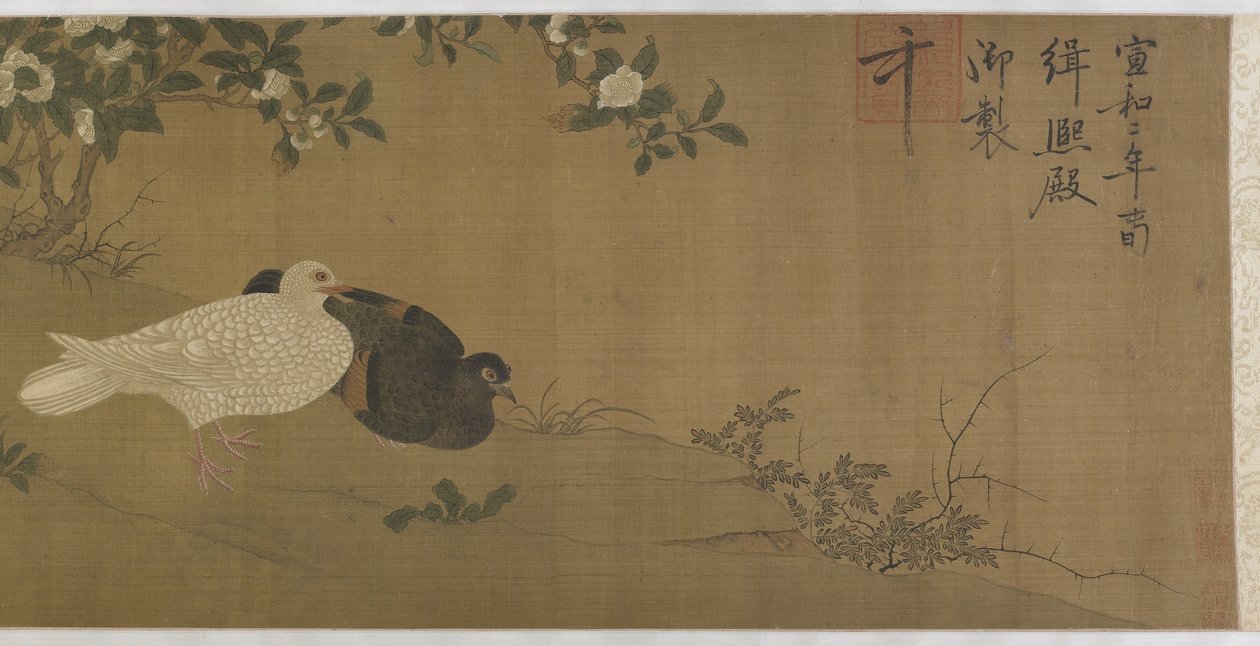 Kaméliák, galambok és énekes madarak alkotó: Ming Dynasty Chinese School