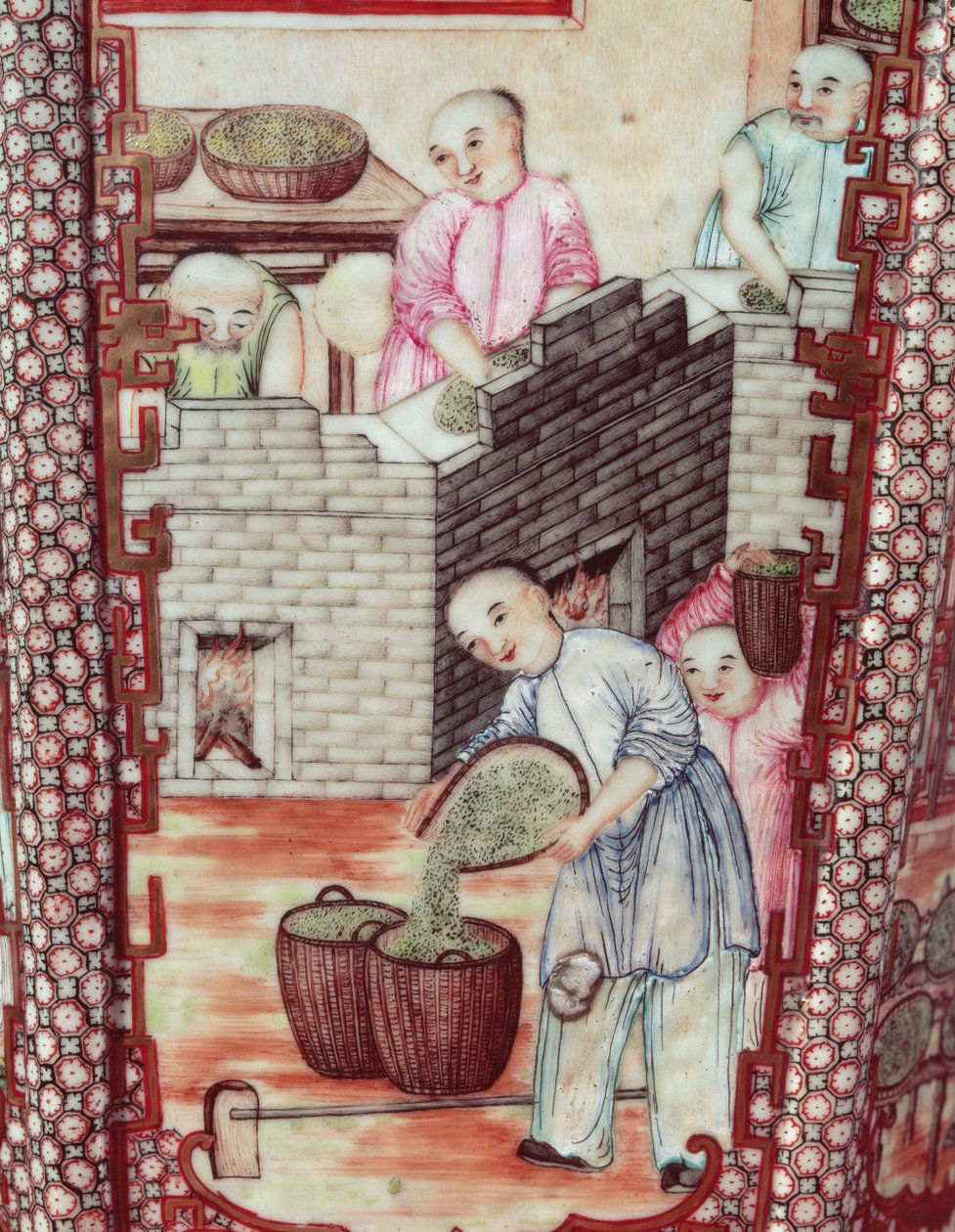 Részlet egy vázából, amely szárító teát ábrázol (kerámia) alkotó: Ming Dynasty Chinese School