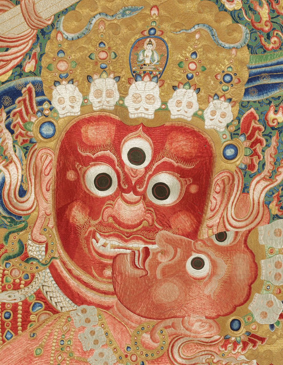 Részlet a császári hímzett selyem thangkából alkotó: Ming Dynasty Chinese School