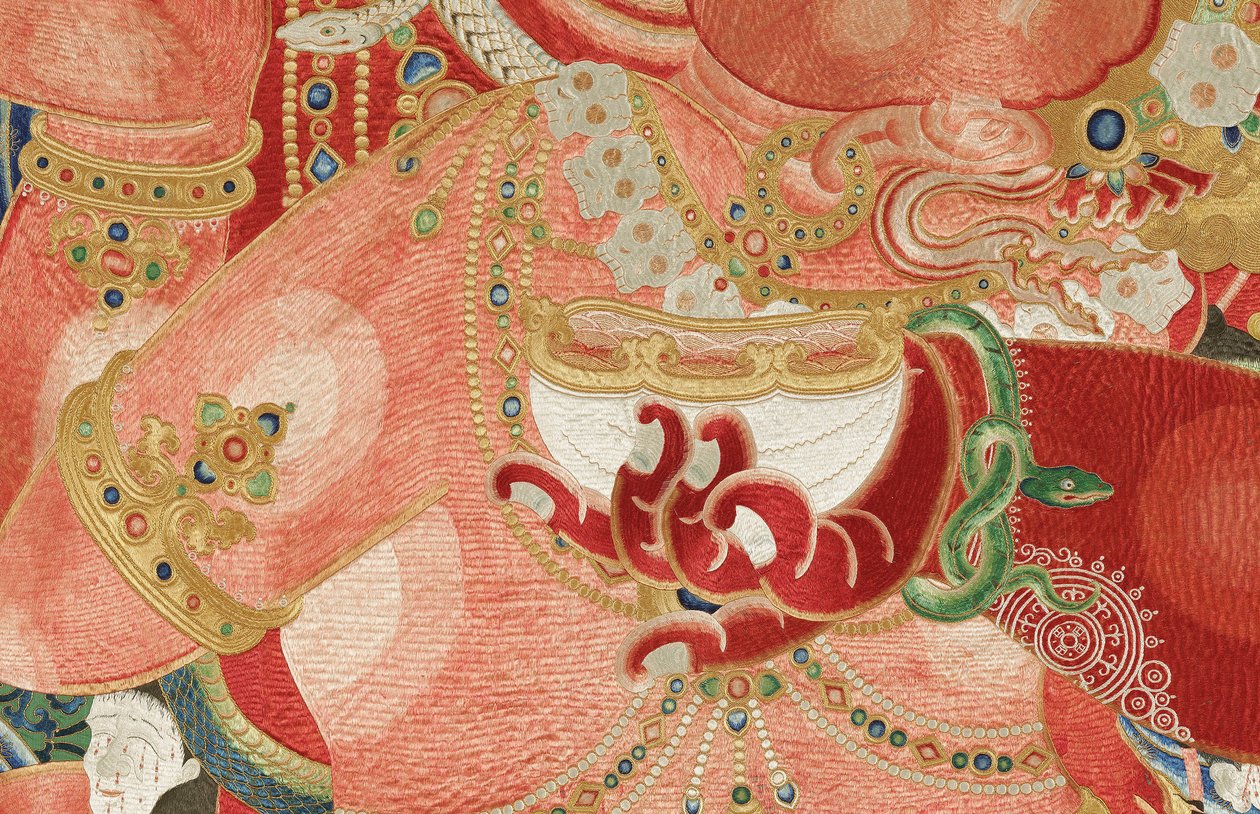 Részlet a császári hímzett selyem thangkából alkotó: Ming Dynasty Chinese School