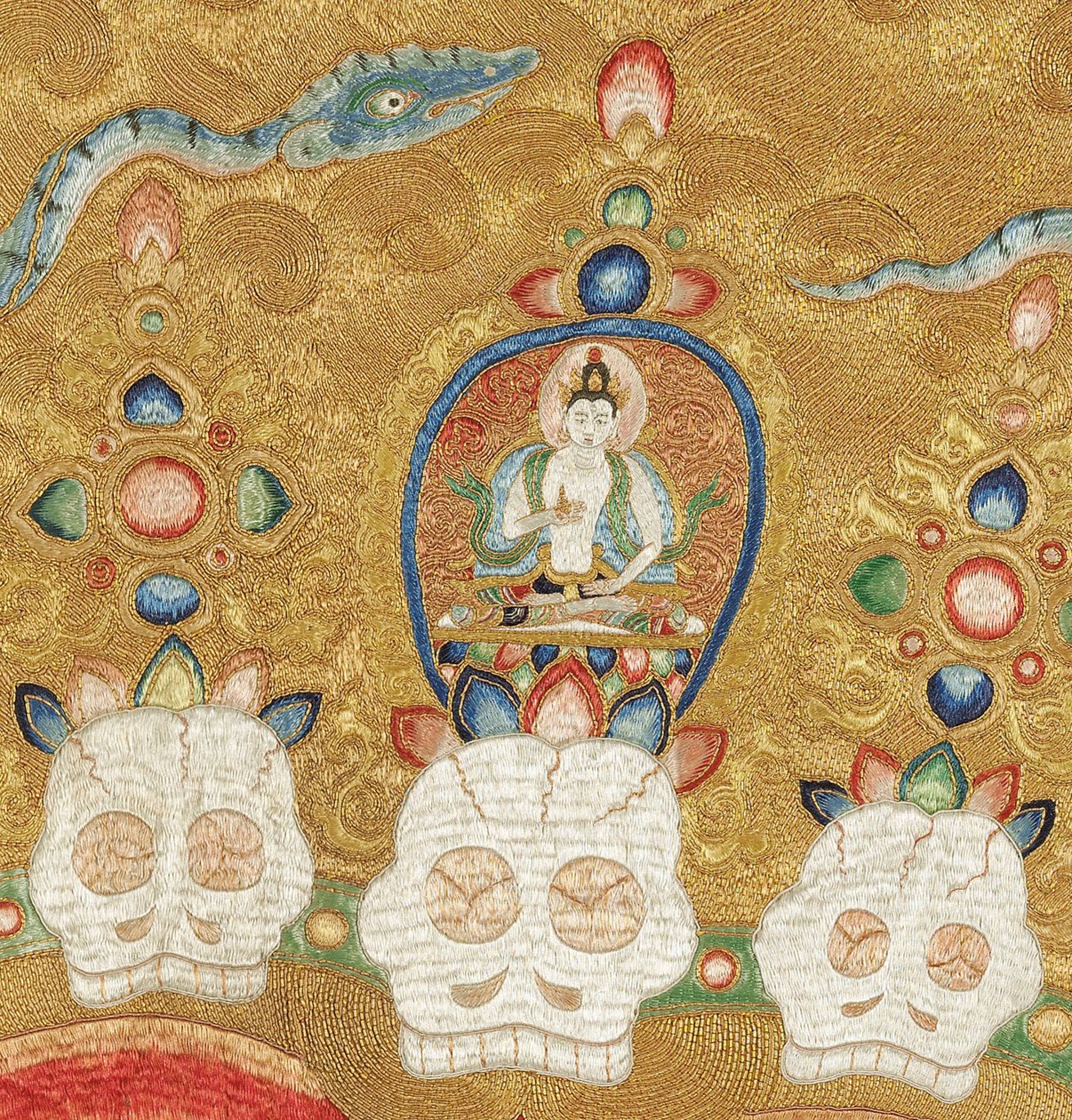 Részlet a császári hímzett selyem thangkából alkotó: Ming Dynasty Chinese School