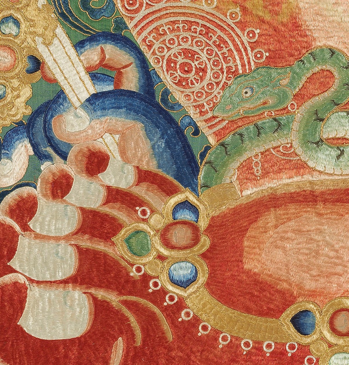 Részlet a császári hímzett selyem thangkából alkotó: Ming Dynasty Chinese School