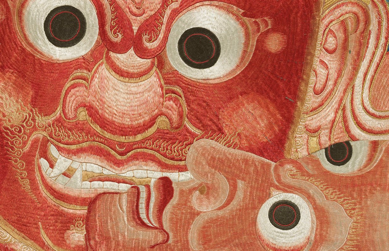 Részlet a császári hímzett selyem thangkából alkotó: Ming Dynasty Chinese School
