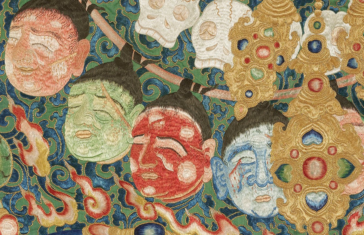 Részlet a császári hímzett selyem thangkából alkotó: Ming Dynasty Chinese School