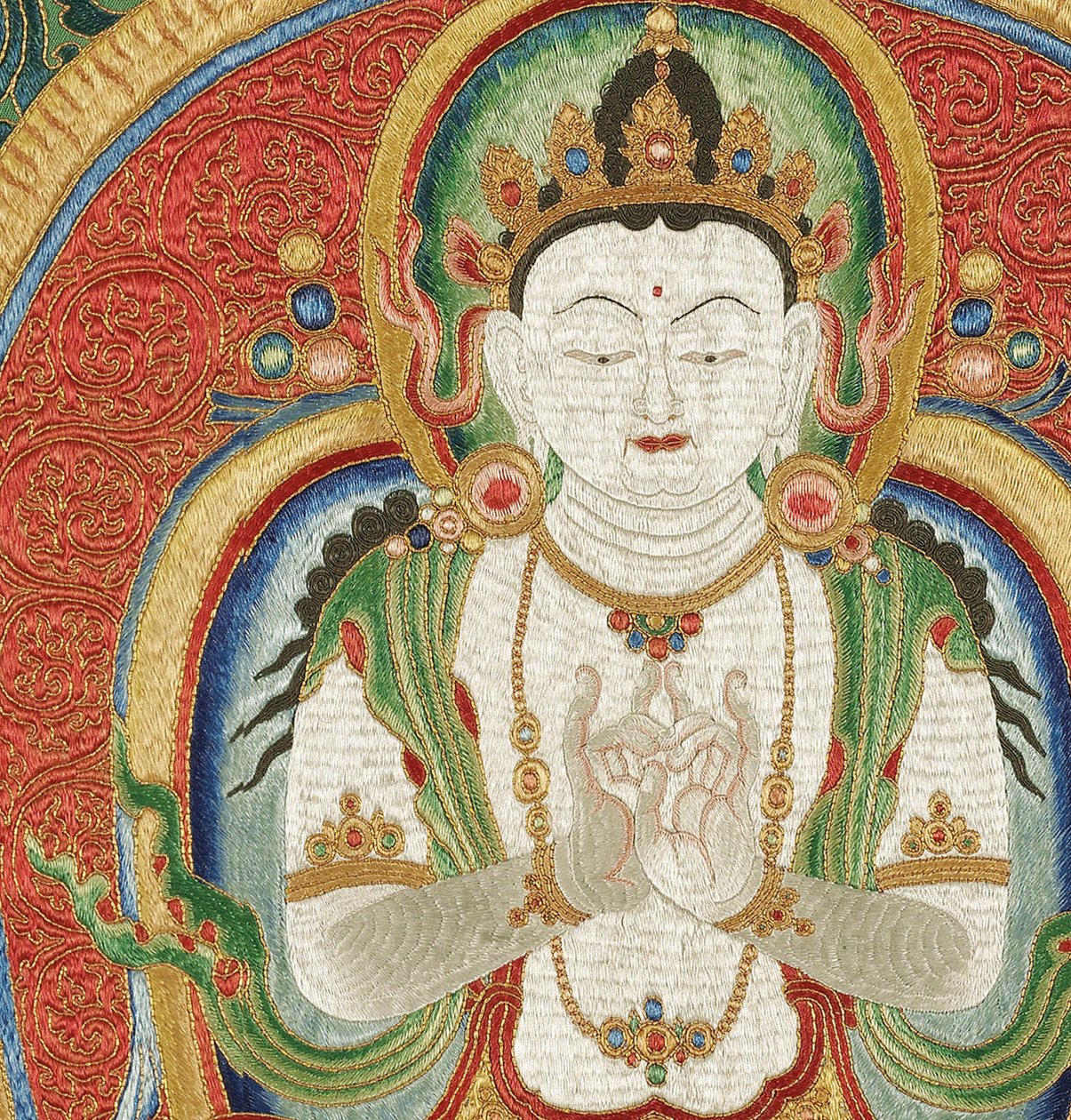 Részlet a császári hímzett selyem thangkából alkotó: Ming Dynasty Chinese School