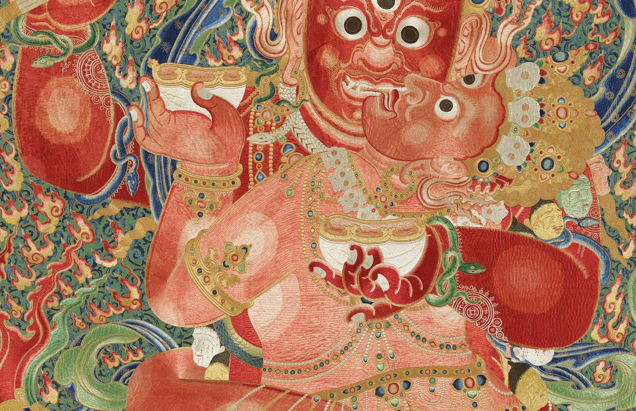Részlet a császári hímzett selyem thangkából alkotó: Ming Dynasty Chinese School