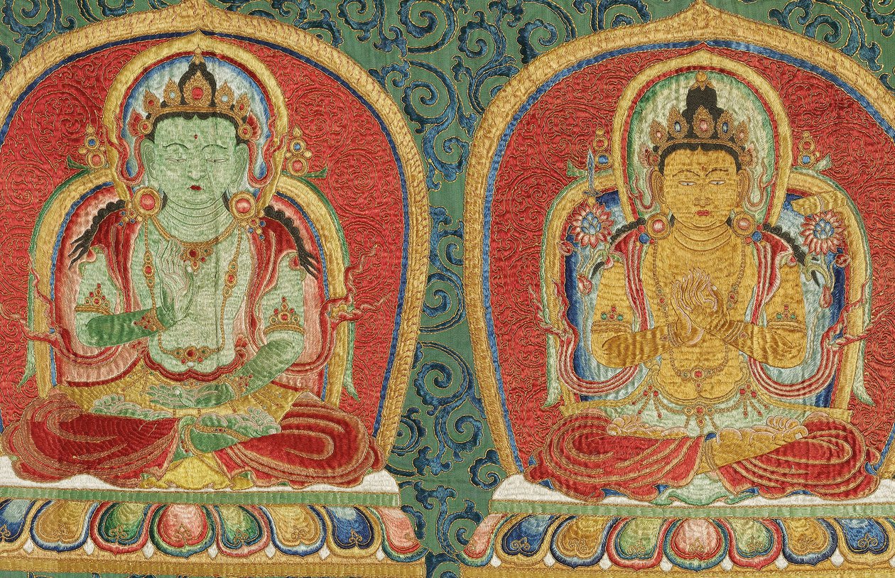 Részlet a császári hímzett selyem thangkából alkotó: Ming Dynasty Chinese School