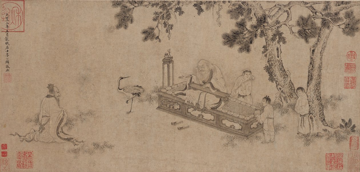Laozi átadja a Daodejinget (tinta papíron) alkotó: Ming Dynasty Chinese School