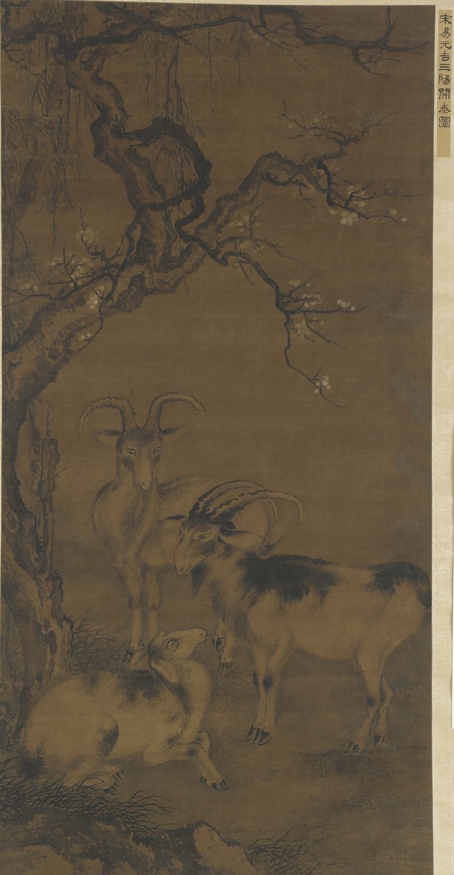 Három kecske virágzó szilvafa alatt, XVI-XVII alkotó: Ming Dynasty Chinese School