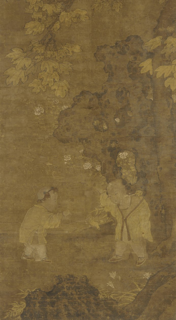 Két fiú oroszlán bábjával játszik, XV-XVI. század alkotó: Ming Dynasty Chinese School