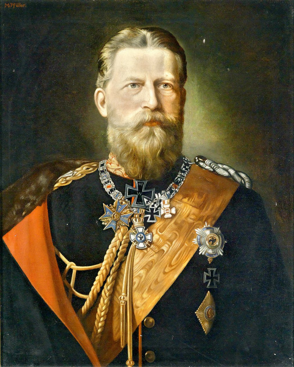 Friedrich császár, porosz király; Portré a marsall egyenruhájában, érmekkel alkotó: Minna Pfüller