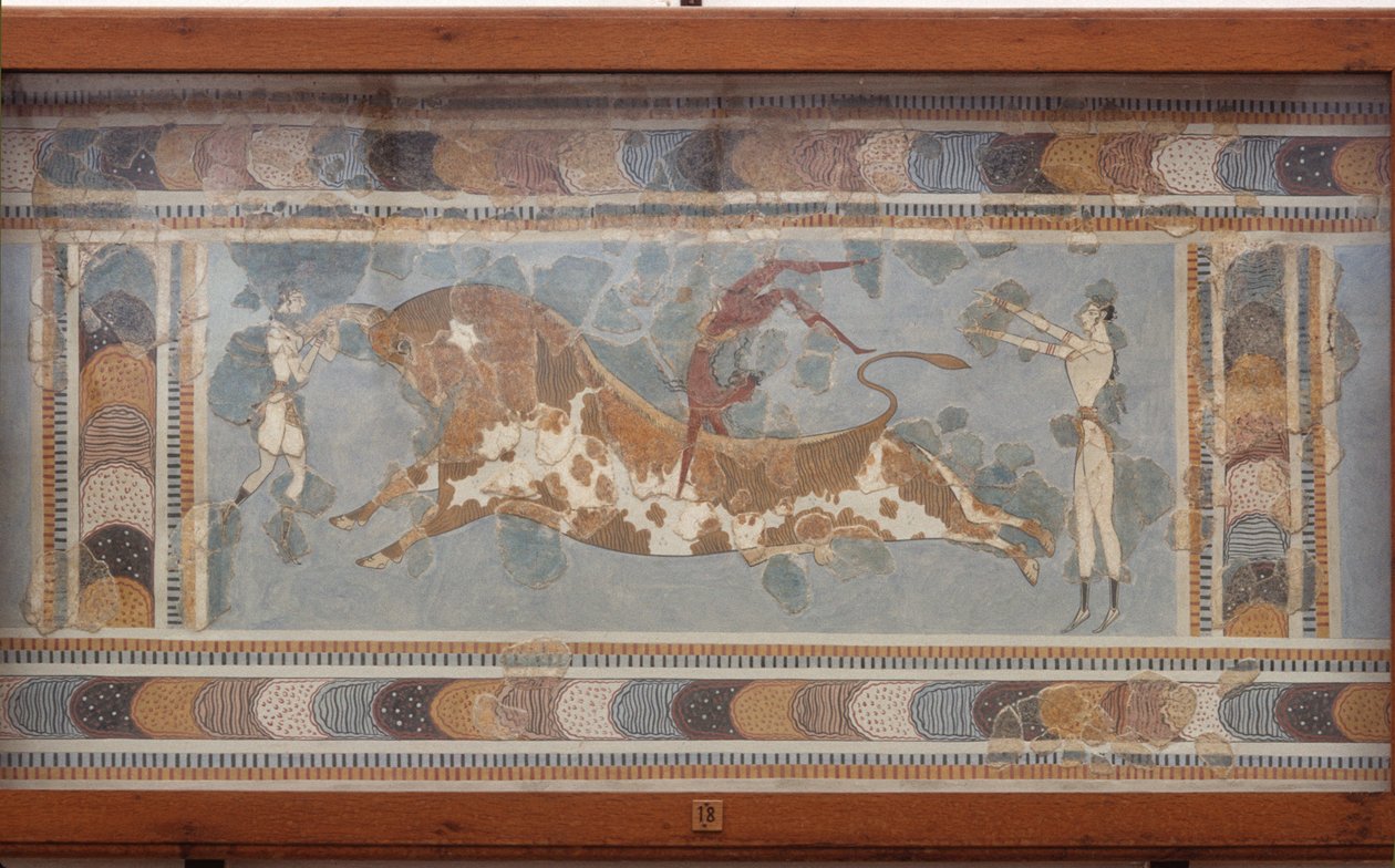 Bikaviadal freskó, Knósszoszból, Kr.e. 1550-1450 körül festve alkotó: Minoan
