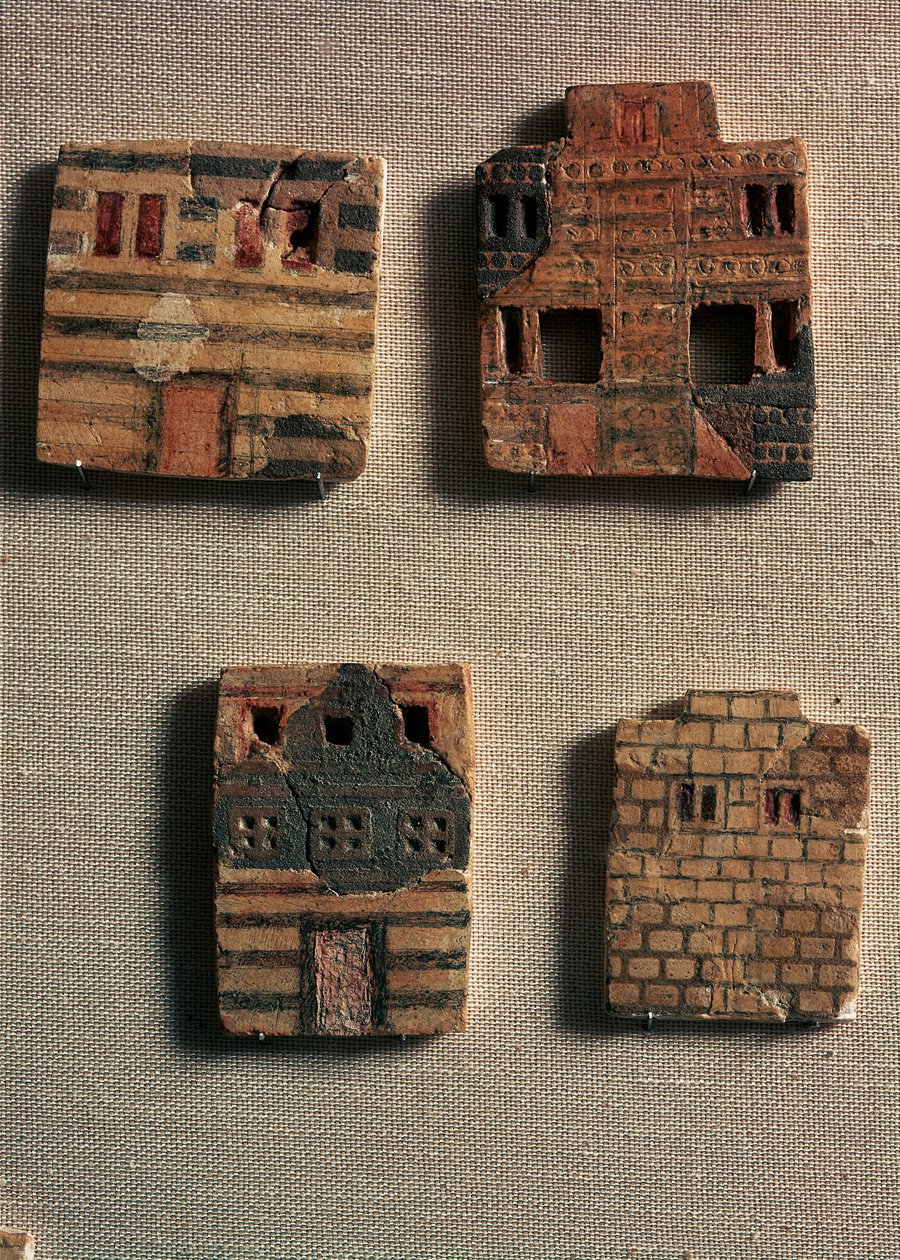 Minószi művészet: minószi házakat ábrázoló kis kerámialapok. Kr.e. 1700-1600. Heraklion, Régészeti Múzeum Kréta - Minószi művészet: minószi házakat ábrázoló kis kerámia csempék. Kr.e. 1700-1600. Régészeti múzeum, Heraklion, Kréta, Görögország alkotó: Minoan