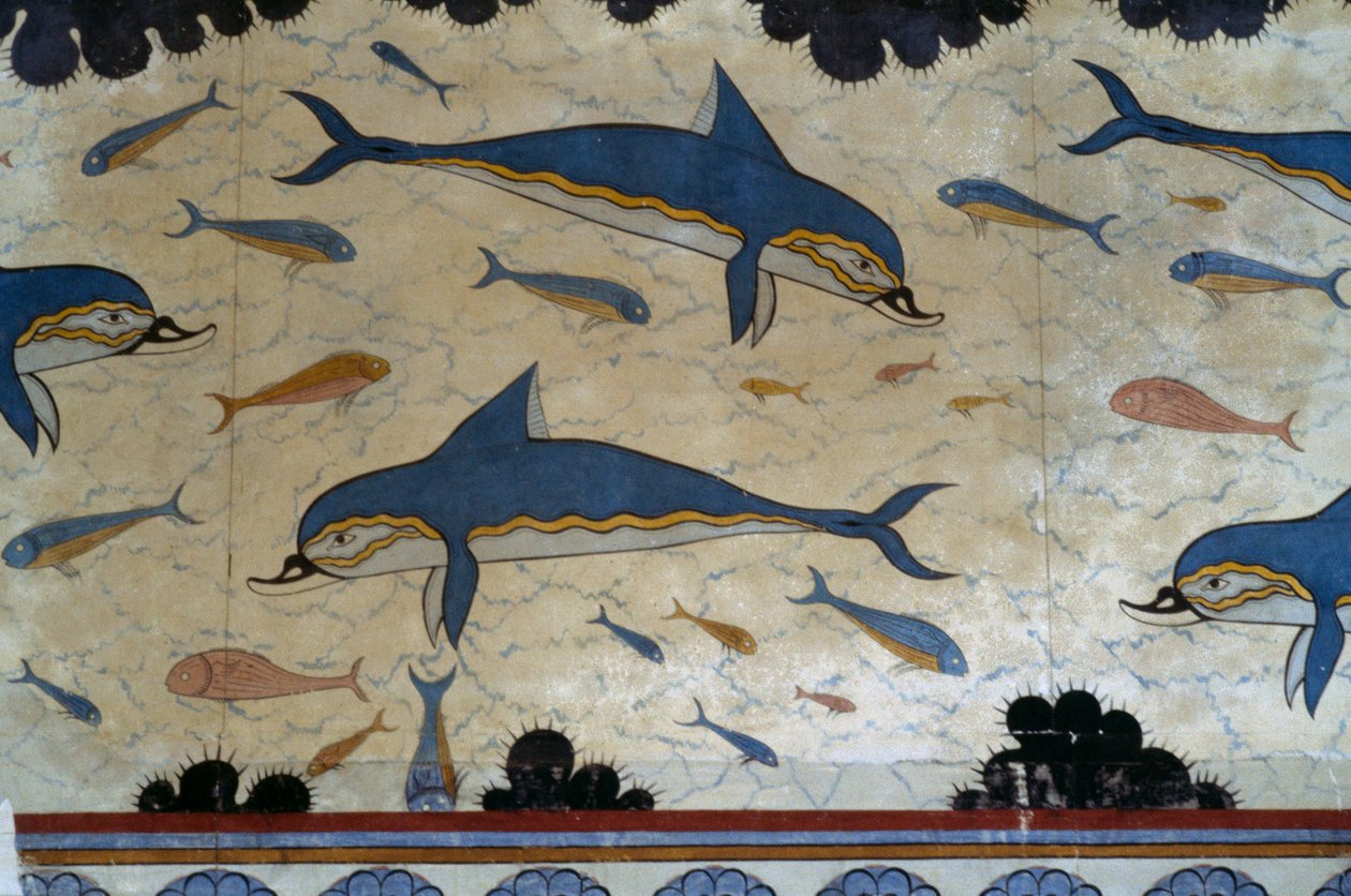Delfinfreskókkal díszített Megaron of Queen, Knossos palota, Kréta, Görögország, Minószi civilizáció alkotó: Minoan