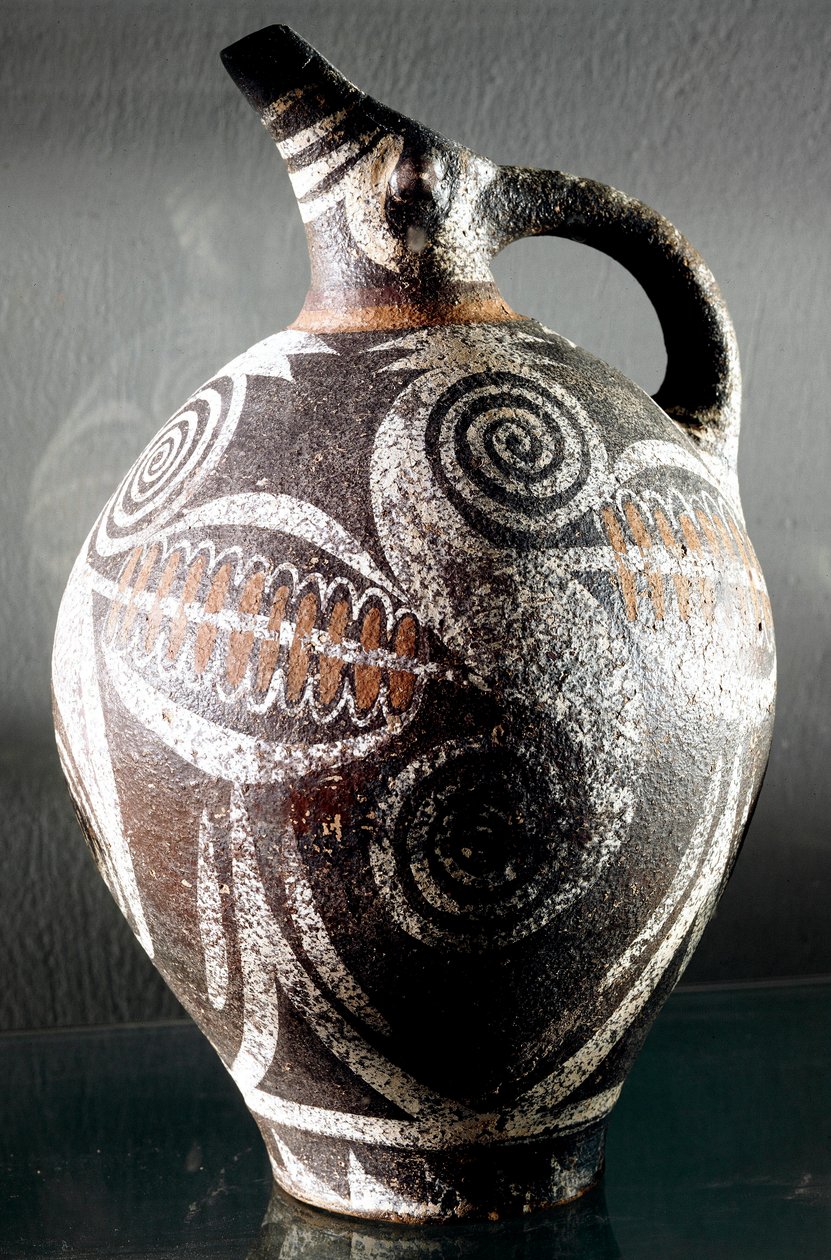 Minószi művészet: polikróm rajzok kerámia kancsó dekorációja. Phaestostól (Phaistos vagy Festo). Homályos. 27 cm Régészeti Múzeum, Heraklion, Kréta alkotó: Minoan