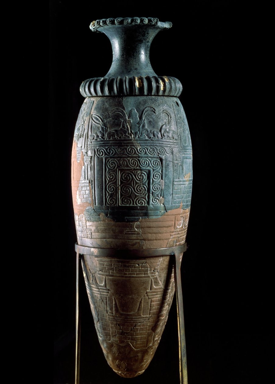Minószi művészet: rhyton vagy rhyton vagy rhyton (apparátus váza) zöld kőben. a krétai Zakrosról. Heraklion, Régészeti Múzeum alkotó: Minoan