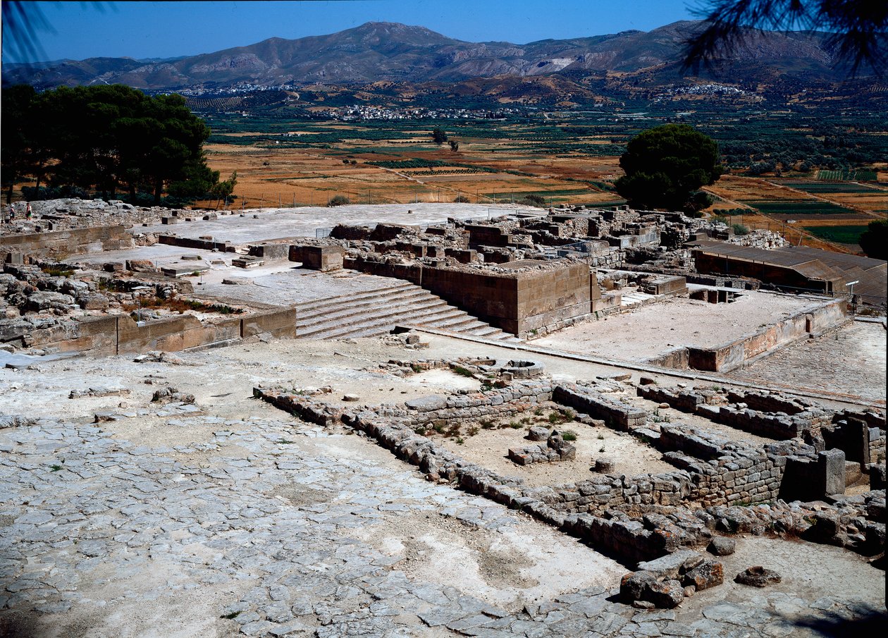 Minószi civilizáció: Phaistos (Festos) palota nyugati szárnyának képe Kr.e. 1950-1700. Phaistos, Kréta alkotó: Minoan