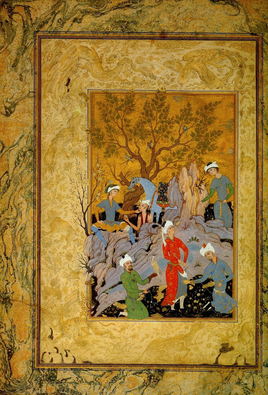 „Egy hercegi Hawking-parti a hegyekben”, 1575. alkotó: Mirza 