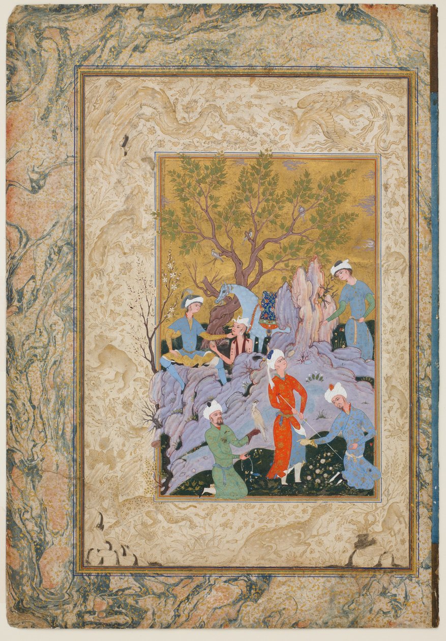 Princely Hawking Party, 1570 körül alkotó: Mirza Ali