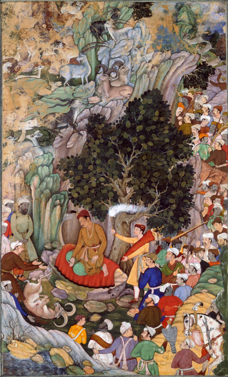 Akbar elrendeli a mészárlás beszüntetését 1578-ban, 1595 körül (gouache, papír) alkotó: Miskin Miskin
