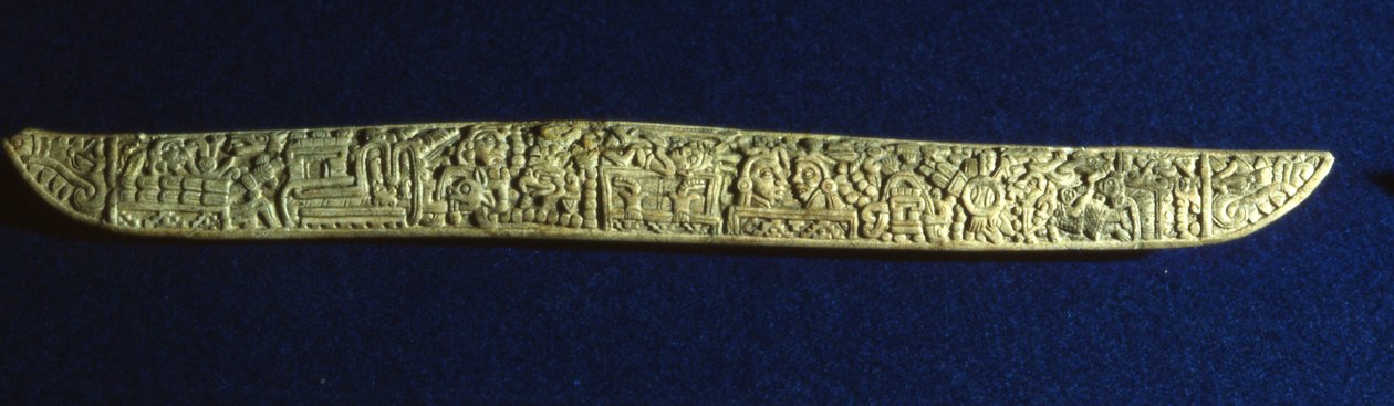 Faragott jaguárcsont, a 7. sírból, Monte ALban, Oaxaca, Klasszikus utáni időszak (csont) alkotó: Mixtec