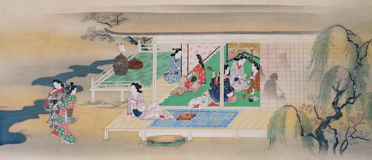 Zenés estély egy holdfényes júniusi estén, illusztráció a Kokka folyóiratból, 1905-6-ban alkotó: Miyagawa Chōshun