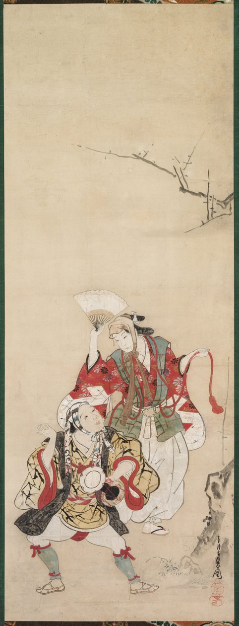 Tavaszi táncosok Manzai, 18. század. alkotó: Miyagawa Chōshun