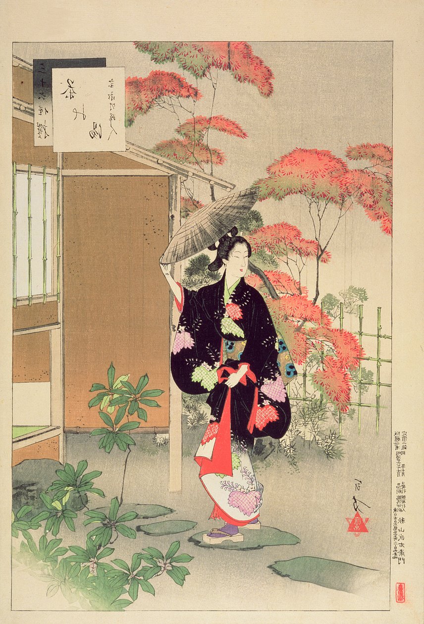 Teaceremónia: Egy nő a Hoei-korszakból, a „Válogatás a harminchat szépségből” sorozatból, 1893 (színes fatömbnyomat) alkotó: Mizuno Toshikata
