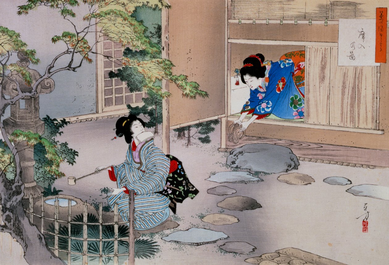A teaszobák bejárata, 1886-1908 alkotó: Mizuno Toshikata