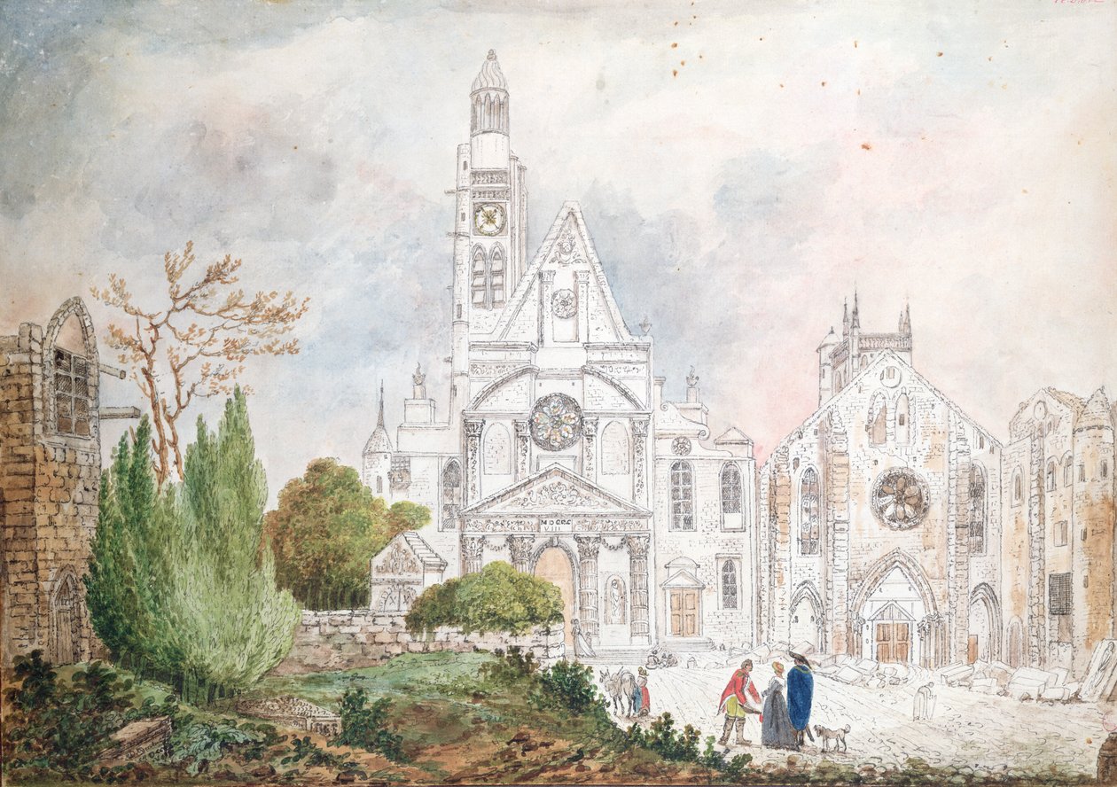 Saint-Genevieve és Saint-Etienne-du-Mont régi templomának homlokzata, 1807 (wc papíron) alkotó: Mme. Duchateau