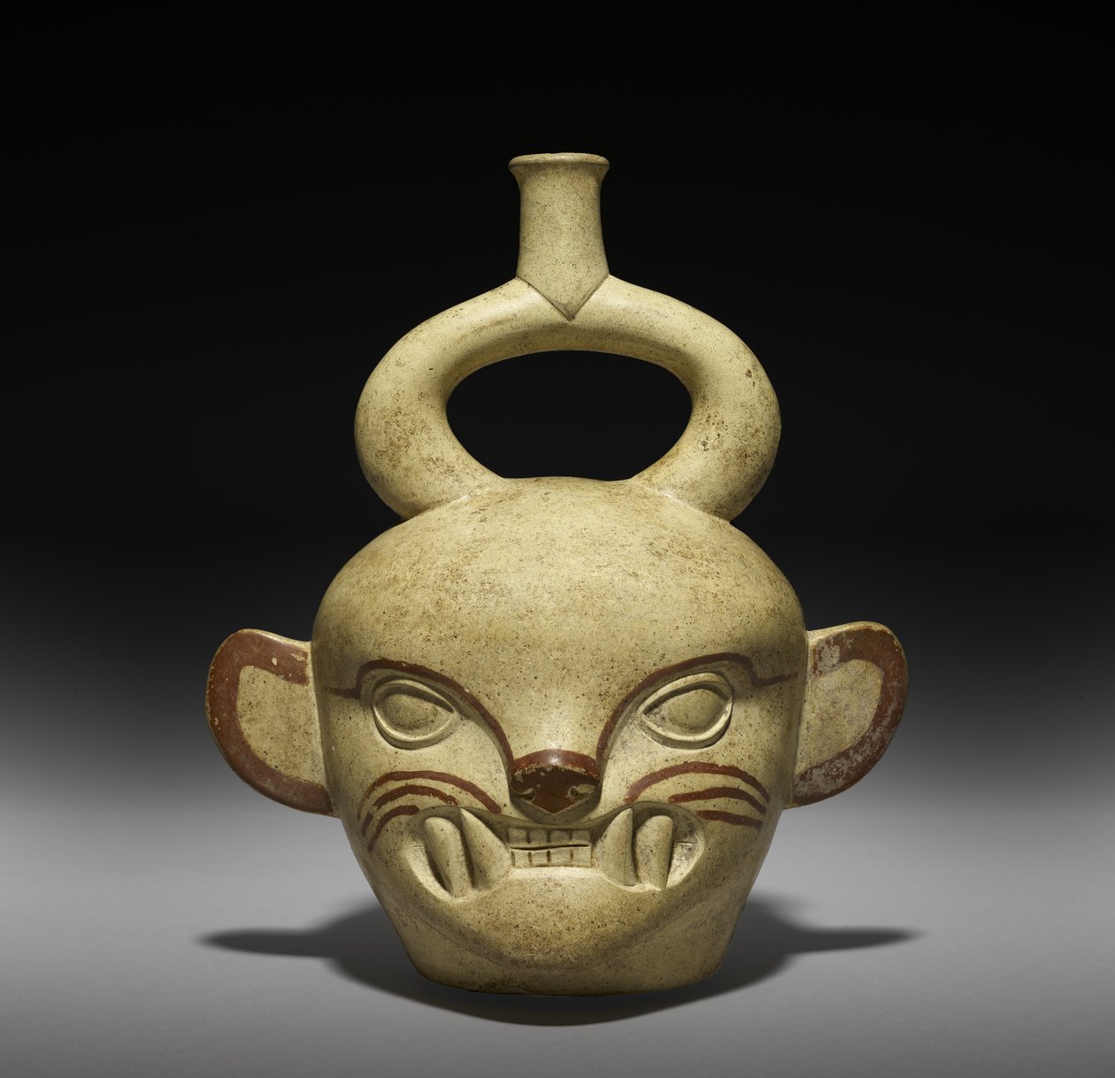 Macskafej formájú edény, AD 100-800 (cserépedény csúszdával) alkotó: Moche Moche